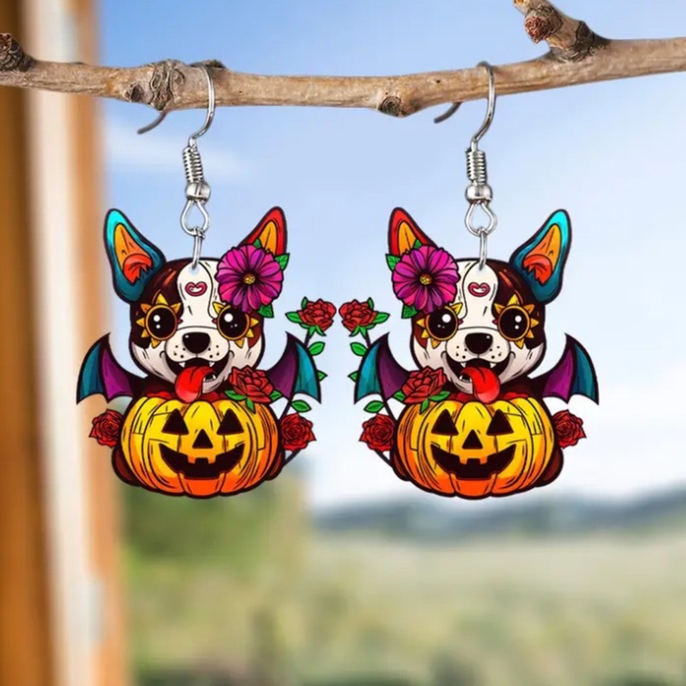Halloween Puppy & Pumpkin Earrings